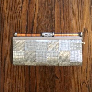 Kate Landry Silver Beaded Clutch